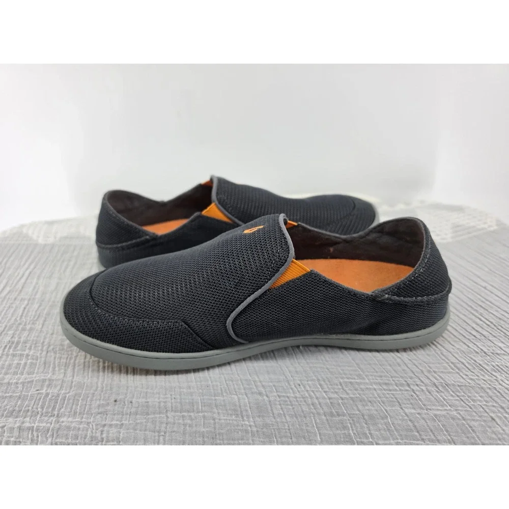 OluKai Nohea Mesh Mens Slip On Shoes Charcoal Gray Orange Loafers 10188-4040